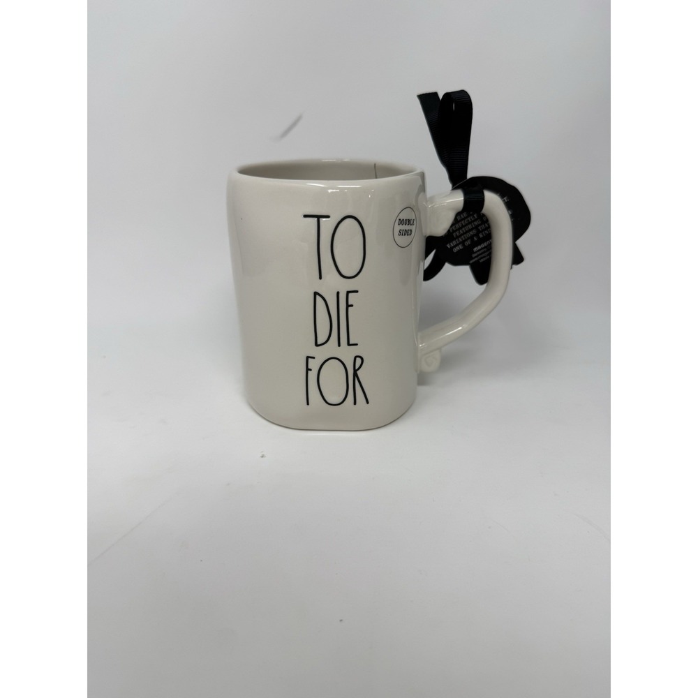Rae Dunn TO DIE FOR Halloween Skull White Ceramic Coffee Mug 16 oz Double-Sided